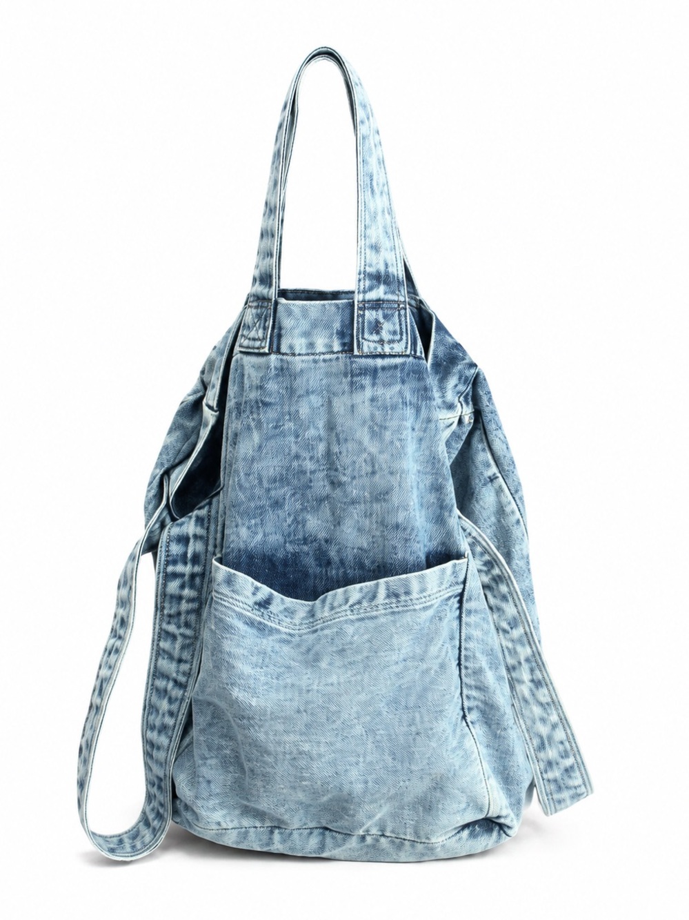 Rare Free People We The Free Oversized Acid Wash Denim Tote Bag Blue - Picture 3 of 15